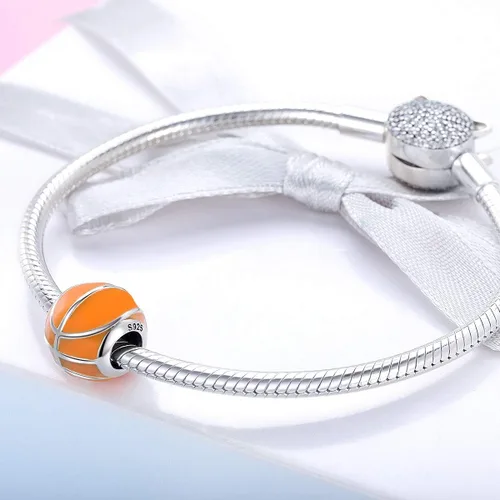 Vista 3 de Sport Bead Charms 925 Sterling Silver USA Rugby Football Basketball Volleyball Golf Club Bat Mitten European Charm Bracelet