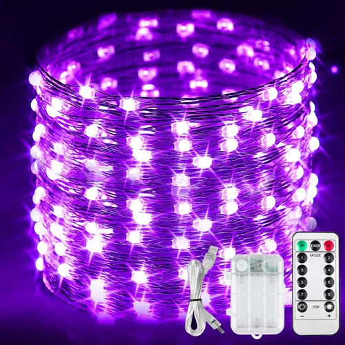 Vista 7 de Paquete de 2 luces negras UV, funciona con pilas, 16.4 pies 2835 luces LED UV, 8 modos, luces negras flexibles, luces de hadas con control remoto