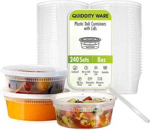 Vista 7 de Recipientes de 8 onzas con tapas a prueba de fugas, paquete de 50 recipientes de plástico transparente sin BPA para almacenamiento de alimentos