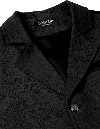 Vista 4 de JEMITOP Chaleco de traje jacquard vintage para hombre Negro