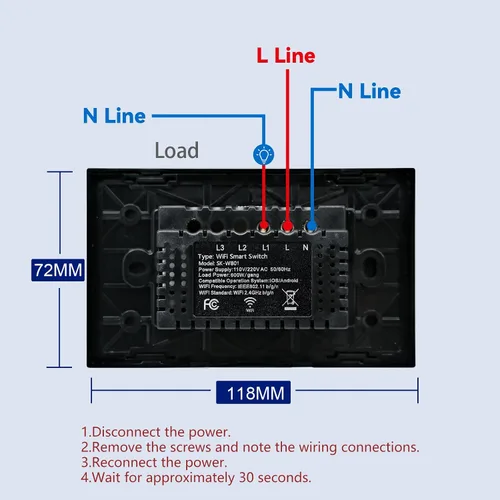 Vista 3 de Interruptor de luz inteligente, necesita cable neutro, una sola