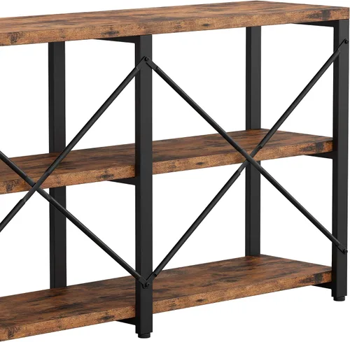 Vista 7 de IRONCK Mesa Consola Rústica de Entrada, Mesa Larga de Pasillo de 55 Pulgadas de 3 Niveles, Soporte de TV Centro de Entretenimiento Soporte