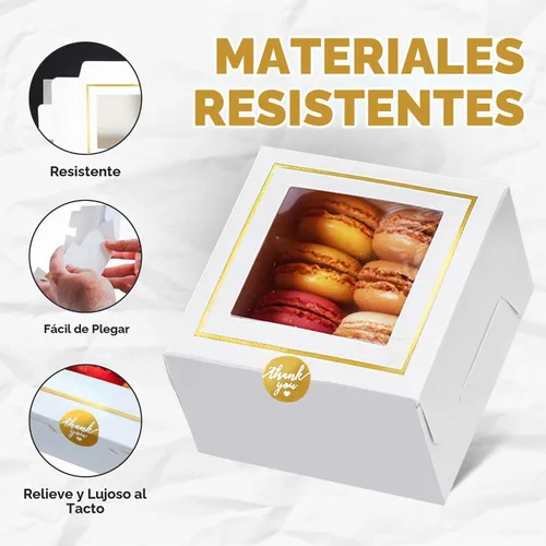 Vista 4 de Cajas de panadería blancas con ventana (30 unidades) de 4 x 4 x 2.5 pulgadas, pequeñas 4 pulgadas para tartas, galletas, macarrones, postres