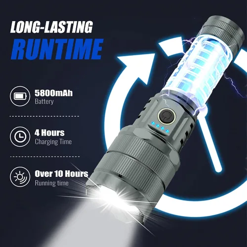 Vista 4 de Linternas de alto lúmenes 990000 LED recargable linterna táctica Zoomable 3 modos de carga rápida IPX6 impermeable linterna de mano súper brillante