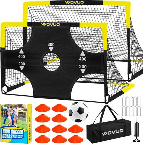Vista 12 de Kids Soccer Goals for Backyard Set of 2, 6x4 ft Portable Toddler Soccer Goal Training Equipment with Soccer Target, Ball, Cones, Soccer Net for Kids
