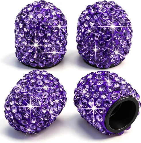 Vista 7 de 4 tapas de válvula de vástago de neumático de diamantes de cristal brillante, a prueba de polvo, tapas universales para válvulas de neumáticos