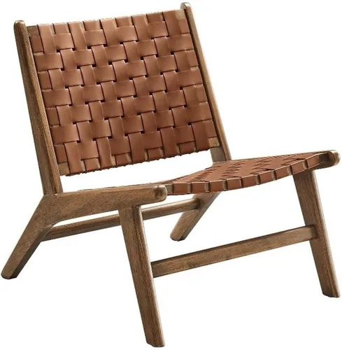 Vista 11 de Modway Saoirse - Sillón decorativo de madera de piel sintética en color marrón natural