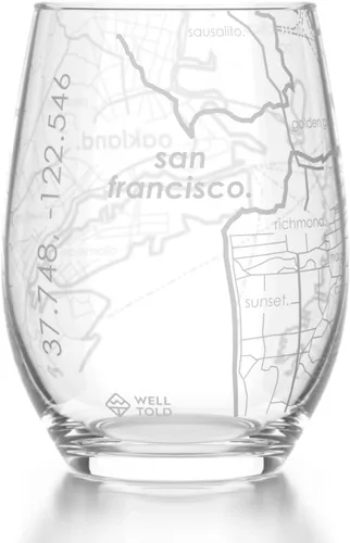 Vista 39 de Well Told Copa de vino sin tallo grabada con mapa de Atlanta, Georgia (15 oz, transparente) - Mapa de ciudad grabado, vaso personalizado, regalos