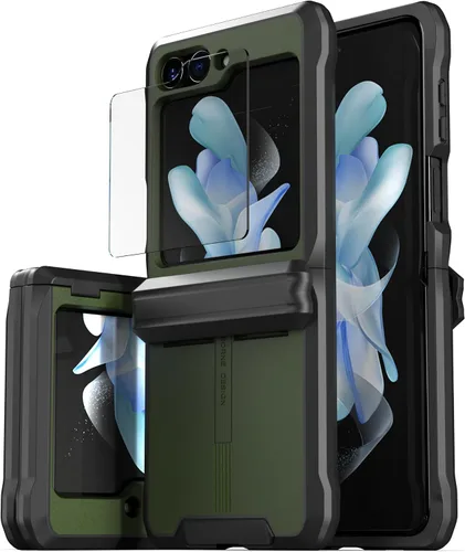 Vista 9 de CaseBorne V - Funda compatible con Samsung Galaxy Z Flip 5, funda protectora resistente con bisagra semiautomática y protector de pantalla de vidrio