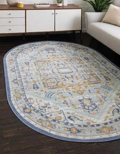 Vista 28 de Unique Loom Whitney Collection - Alfombra rectangular de 5 pies 3 pulgadas x 8 pies, color azul Multicolor/Azul