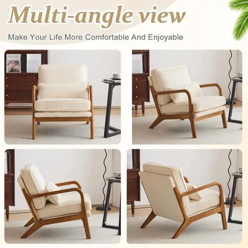 Vista 8 de VINGLI Silla de Acento de Pana Premium Mejorada, Silla con Reposabrazos Tapizada, Cómoda Silla de Lectura de Madera Maciza con Almohada Lumbar