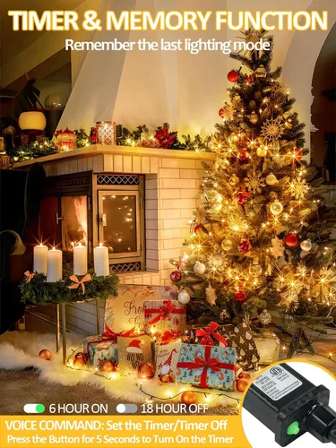 Vista 4 de 2025 Nuevas Luces de Navidad Conectables con Control de Voz para Interiores/Exteriores, 200 LED 23.1 mt Extensibles, Cadena de Luces de Navidad
