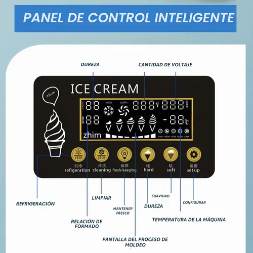 Vista 6 de Máquina de helados comercial de 20L/H con función Keep Cool, 1250 W 3 sabores Soft Serve Heladera, máquina de helado Softserve para encimera