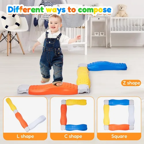 Vista 2 de Kids Balance Beam and Stepping Stones, 8 Pcs Toddler Balance Beam, Non-Slip Plastic Stepping Stones, Sensory Toys for Toddlers, Kids,Active Play for