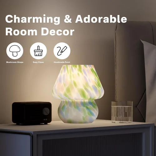 Vista 4 de Dawnwake Lámpara de Mesa con Forma de Hongo para Dormitorio, Pequeñas Lámparas de Escritorio de Mesita de Noche para Sala de Estar, Decoración