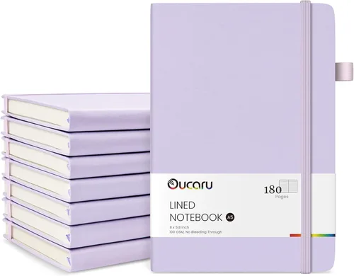 Vista 12 de Oucaru Cuaderno rayado, paquete de 8, 180 páginas, diarios A5 para escribir, papel grueso de 100 GSM, cuadernos pequeños diarios para mujeres