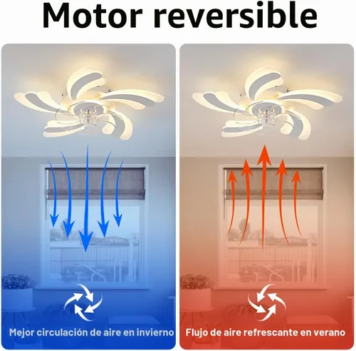 Vista 3 de Ventilador de techo de perfil bajo con control remoto y aplicación, motor silencioso y luz LED regulable, ventilador de techo de montaje empotrado