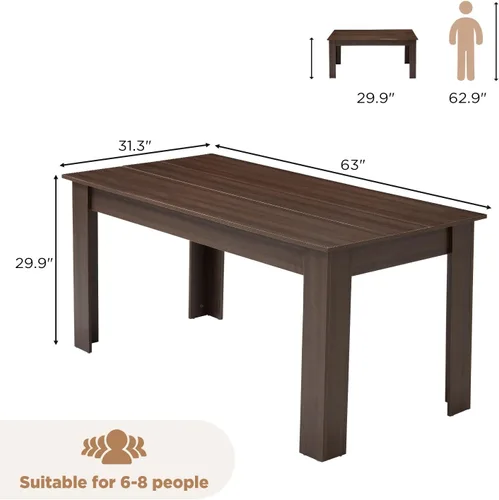 Vista 3 de ECOTOUGE Mesa de comedor de madera para 6-8, 63 pulgadas de largo x 31 pulgadas de ancho x 30 pulgadas de alto, mesa rectangular grande de granja