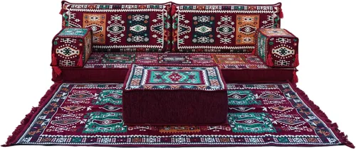 Vista 7 de arabicsofa Sofá Majlis Árabe Granate con Cojines – Sofá Modular de Dos Plazas de Suelo para Sala de Estar