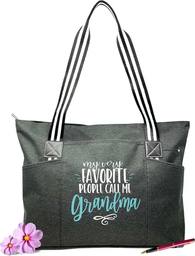 Vista 11 de Brooke & Jess Designs Bolso de mano para la abuela – Bolso de lona resistente con cremallera y bolsillo interior para la abuela para uso diario