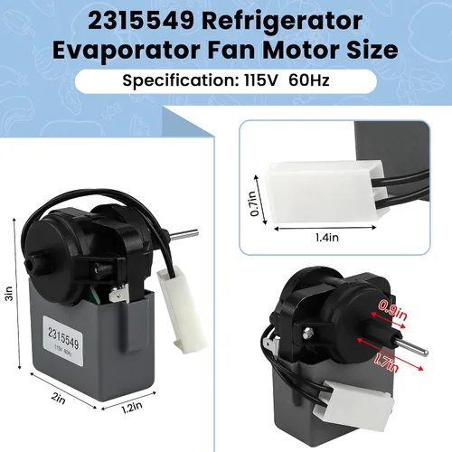 Vista 2 de AMI PARTS 2315549 Motor del Ventilador del Evaporador del Refrigerador Compatible con Refrigerador Whirlpool Kenmore Reemplaza WP2315549 2220569