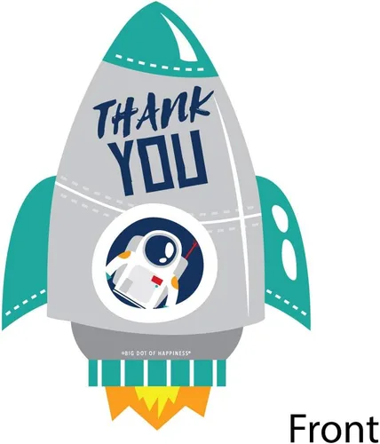 Vista 3 de Big Dot of Happiness Blast Off to Outer Space - Tarjetas de agradecimiento con sobres en forma de barco cohete para baby shower o fiesta