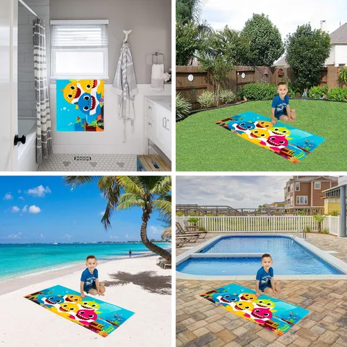 Vista 5 de Franco - Toalla de baño/piscina/playa de algodón súper suave para niños, 58 x 28 pulgadas, Baby Shark