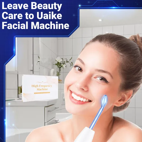 Vista 6 de Uaike - Varita facial de alta frecuencia, portátil, portátil, de mano, azul, de alta frecuencia, para el hogar, dispositivo de varita facial con 4