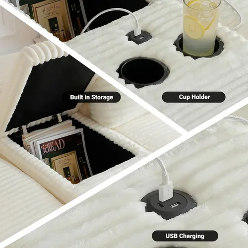 Vista 4 de ivoros Sofá modular modular de 111 pulgadas, sofá de nube moderno de gran tamaño para sala de estar, sofás en forma de L con otomanas, puertos USB