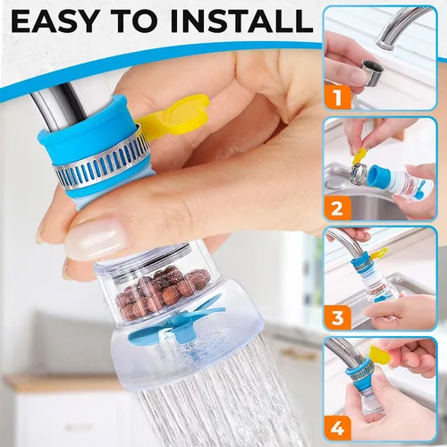 Vista 4 de Juego de 3 filtros de grifo, extensores de grifo de agua con rotación 360, purificador de agua ajustable para fregadero (0.83 x 2.6 x 1.85), fácil