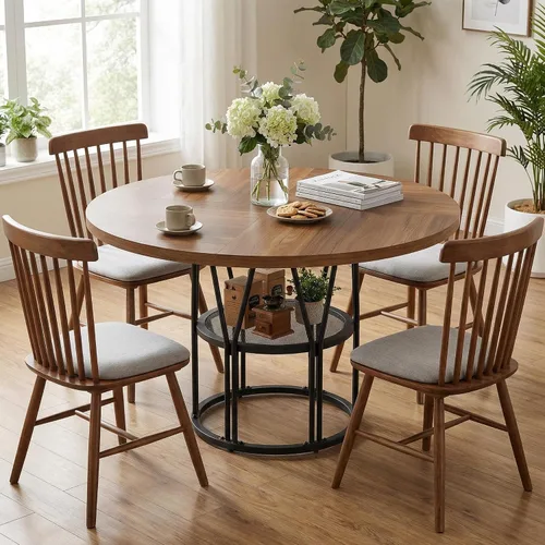 Vista 13 de Mesa de comedor redonda Garvee de 47" para 4-6 personas - Mesa de cocina circular con base de pedestal resistente, mueble de comedor para ahorrar