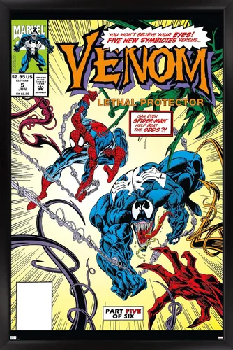 Vista 8 de Trends International Marvel Comics - Póster de pared Venom: Lethal Protector #5, 22.4 pulgadas de largo x 14.7 W, versión enmarcada de madera