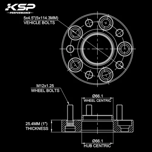 Vista 2 de KSP - Separadores de ruedas de 5 x 114.3 para G35 G37 350Z 370Z 240Sx 300Zx Altima, 1 pulgada de grosor, 5 x 4.5 centrado en el cubo de 2.602 in