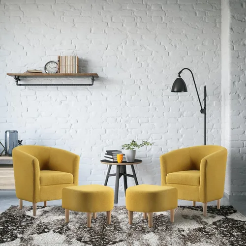 Vista 18 de DAZONE Silla Moderna de Mediados de Siglo, Silla de Acento Tipo Barril con Otomana, Juego Cómodo de Sillón con Reposapiés, Sillas Cómodas para Sala