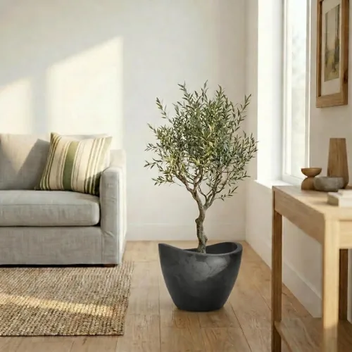Vista 3 de ECOBO - Maceta redonda ecológica de 11.8 pulgadas para uso en interiores y exteriores, duradera, versátil y ligera, diseñada por artesanos