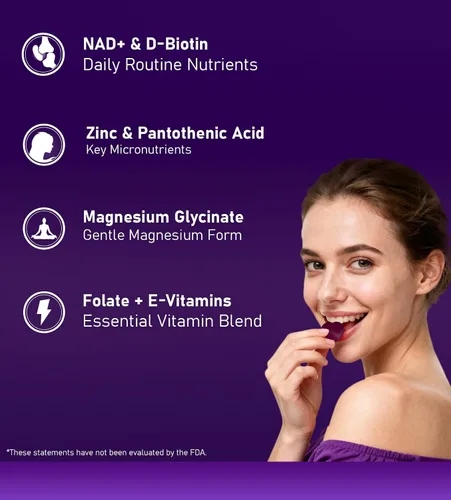 Vista 6 de Gomitas NAD+, suplemento de resveratrol NAD para adultos, colágeno, quercetina, berberina, rodiola y extracto de semilla de uva, apoya la energía