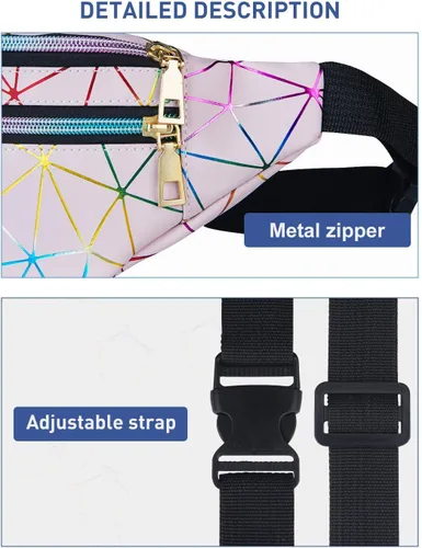 Vista 4 de Livacasa - Cangurera holográfica linda, brillante e impermeable para mujer, cangurera para viajes, fiestas, festivales, correr y senderismo