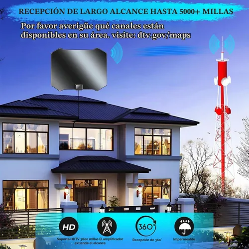 Vista 2 de Antena de TV mejorada 2026 para Smart TV, antena interior para canales