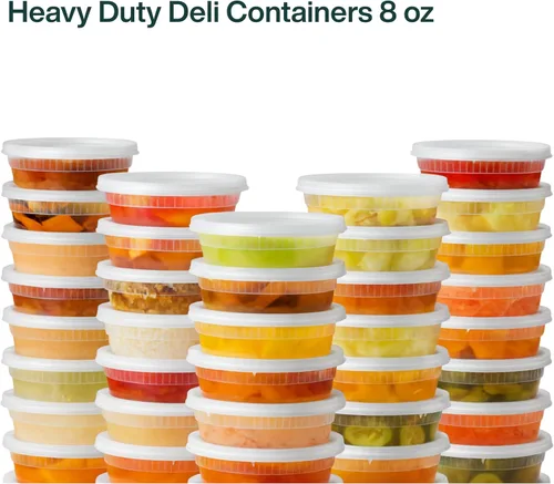Vista 3 de [8oz-20 juegos de recipientes de plástico con tapas, recipientes transparentes sin BPA con tapas herméticas, almacenamiento de alimentos resistente
