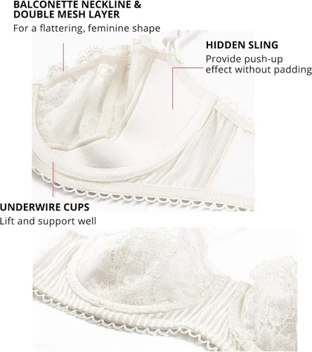Vista 4 de DOBREVA Sujetador sexy de encaje push up para mujer talla grande transparente balconette con aros sin forro