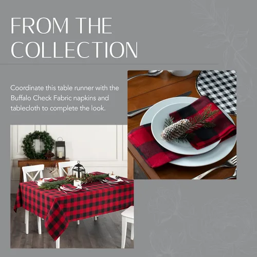 Vista 5 de Elrene Home Fashions Camino de mesa Farmhouse Living Holiday Buffalo-Check, 13 pulgadas de ancho x 70 pulgadas de largo, rojo/negro