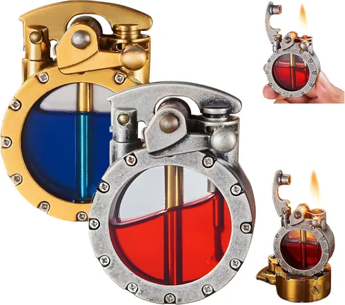 Vista 8 de Encendedor de queroseno transparente retro, encendedor de queroseno steampunk con diseño creativo de botella transparente, encendedor de encendido