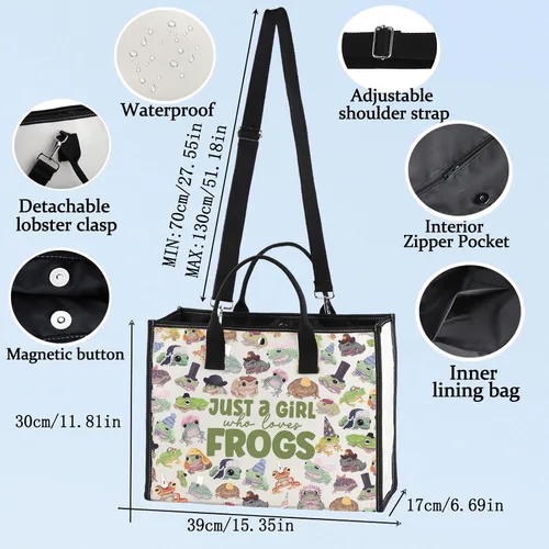 Vista 2 de LEVLO Bolsa de maquillaje cosmética de rana divertida, regalo para amantes de los animales, solo una chica que ama a las ranas, bolsa de maquillaje