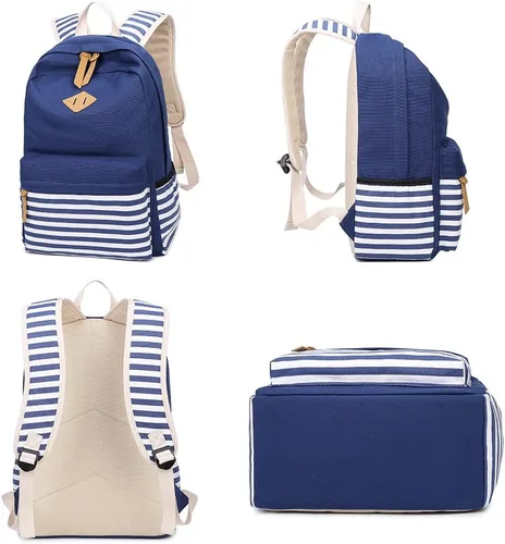 Vista 3 de Abshoo - Mochila de lona a rayas, mochilas de adolescentes para niñas, mochila escolar