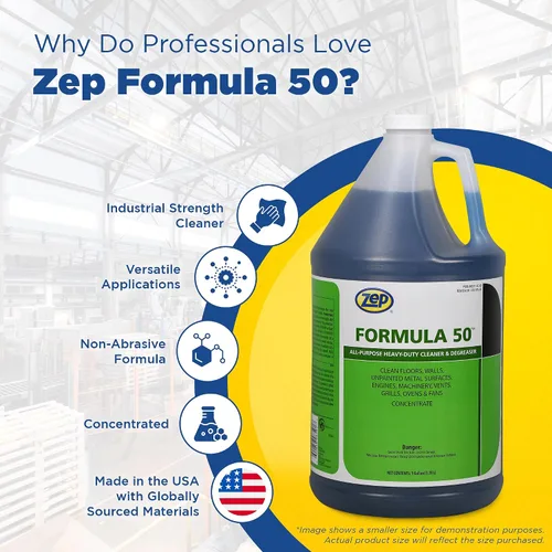 Vista 2 de Zep Formula 50 Limpiador y desengrasante - 5 galones (1 unidad) 85935 - Multiusos, resistente, uso en pisos, paredes, superficies de metal sin