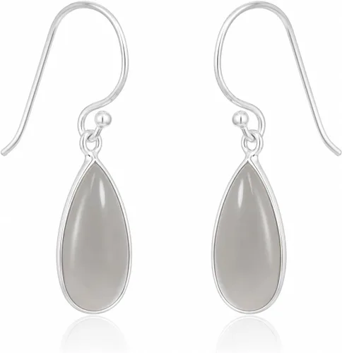 Vista 20 de Aretes de ágata musgo verde de 0.472 x 0.709 in con forma de pera de plata de ley 925, aretes de piedras preciosas hechos a mano, juego de bisel