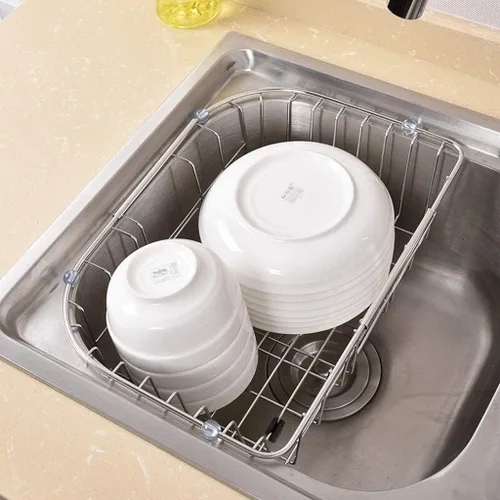Vista 5 de Escurridor de platos móvil expandible, estante ajustable para fregadero de cocina, escurridor sobre el fregadero, estante de secado de platos