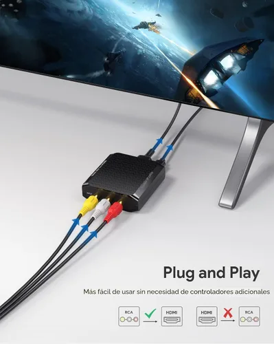 Vista 5 de Adaptador WENTER de RCA a HDMI, convertidor de 1080P AV a HDMI, adaptador de audio y video compuesto mini CVBS, compatible con PAL/NTSC
