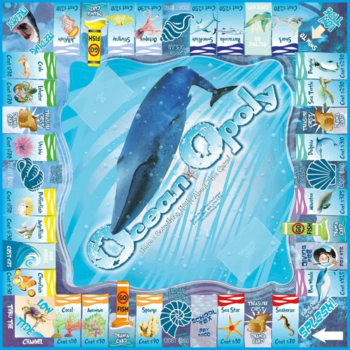 Vista 4 de Late for the Sky Ocean-Opoly Juego de mesa - Estrategia familiar y aventura educativa de vida marina, diversión comercial de propiedades para niños