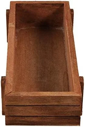 Vista 8 de Maceta de madera rústica, interior/exterior, marrón, 8.9 x 3.3 x 1.6 pulgadas, perfecta para suculentas, hierbas, frutas o decoración